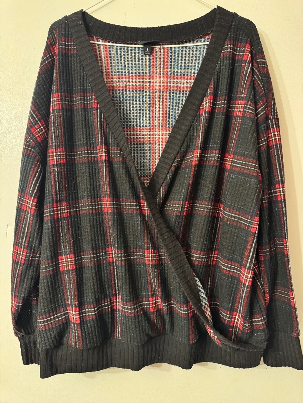 Torrid Red Plaid V-Neck Wrap Sweater